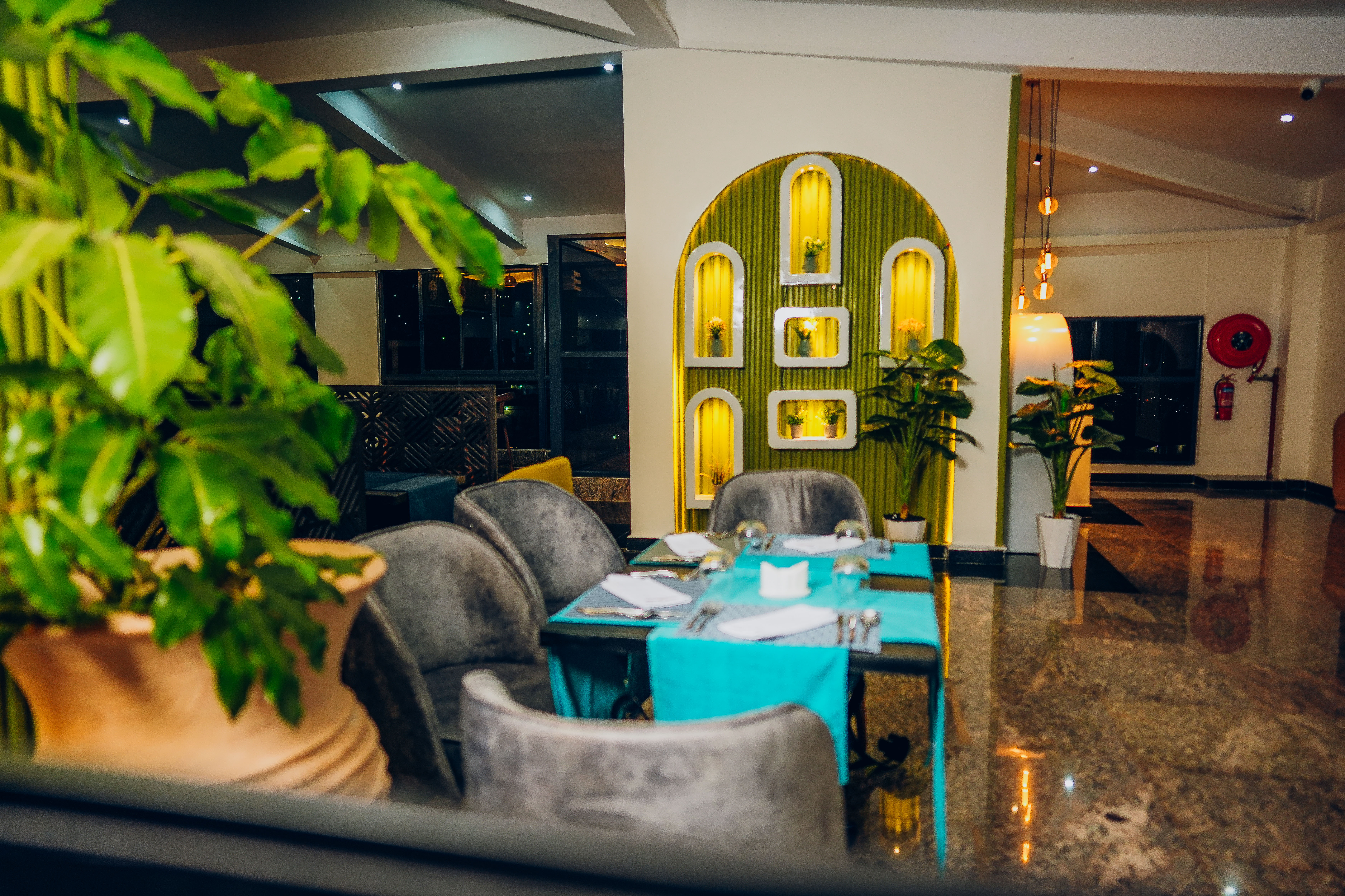 Rakka Hotel Restaurant Interior - Elegant dining atmosphere with exceptional service in Kigali